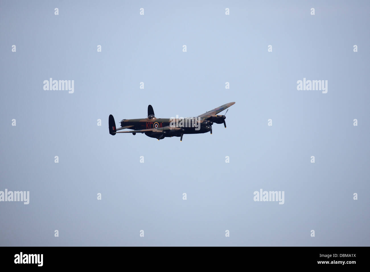 A Lancaster bomber in the Battle of Britain Memorial Flight flying at the 2013 Sunderland International Airshow. Stock Photo