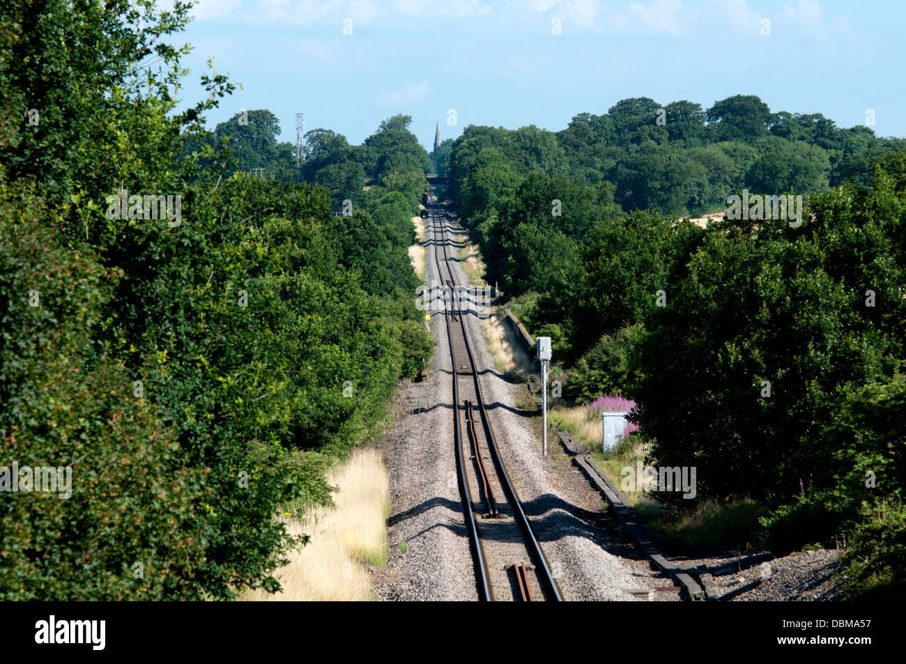 Straight single-track railway line Stock Photo