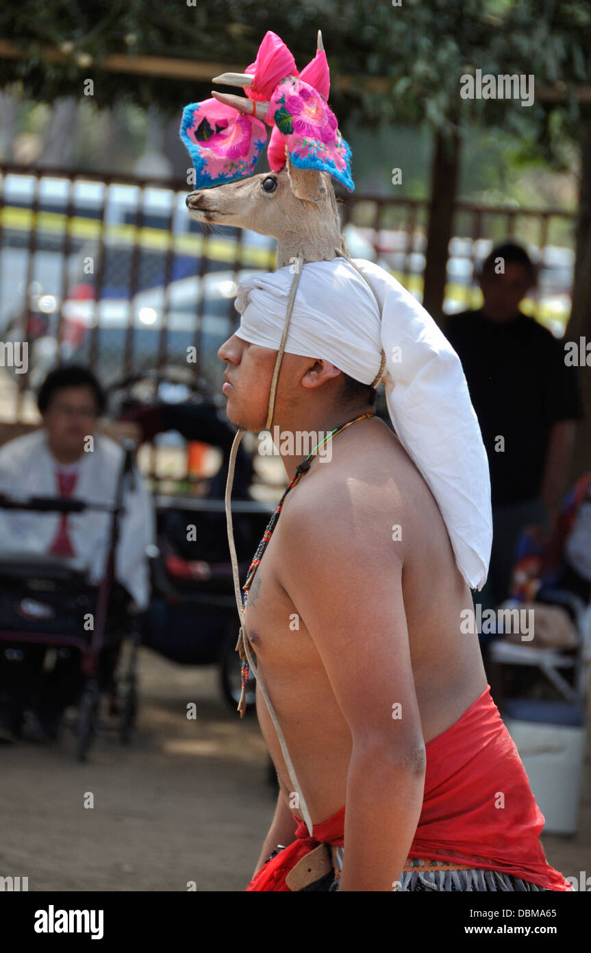 Cupa Day Festival, Pala Indian Reservation, Yaqui Deer Dancer Stock Photo