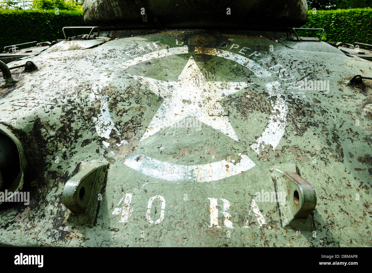 Detail on an old American tank from WW11 at Valmy, Marne, France Stock Photo