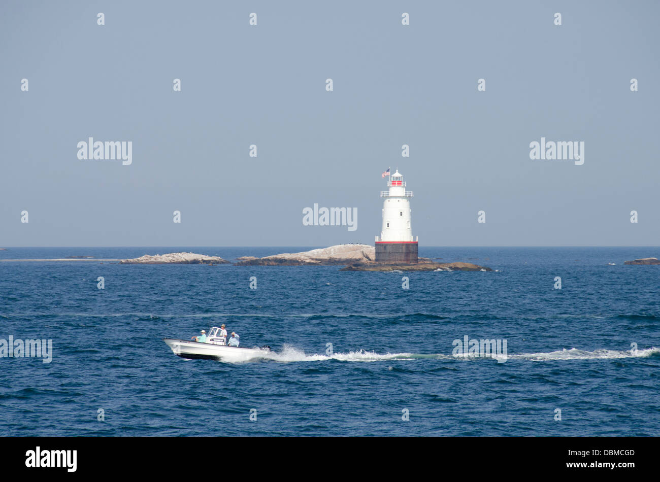 Rhode Island, Little Compton, River. Point Light aka West Island Light Stock