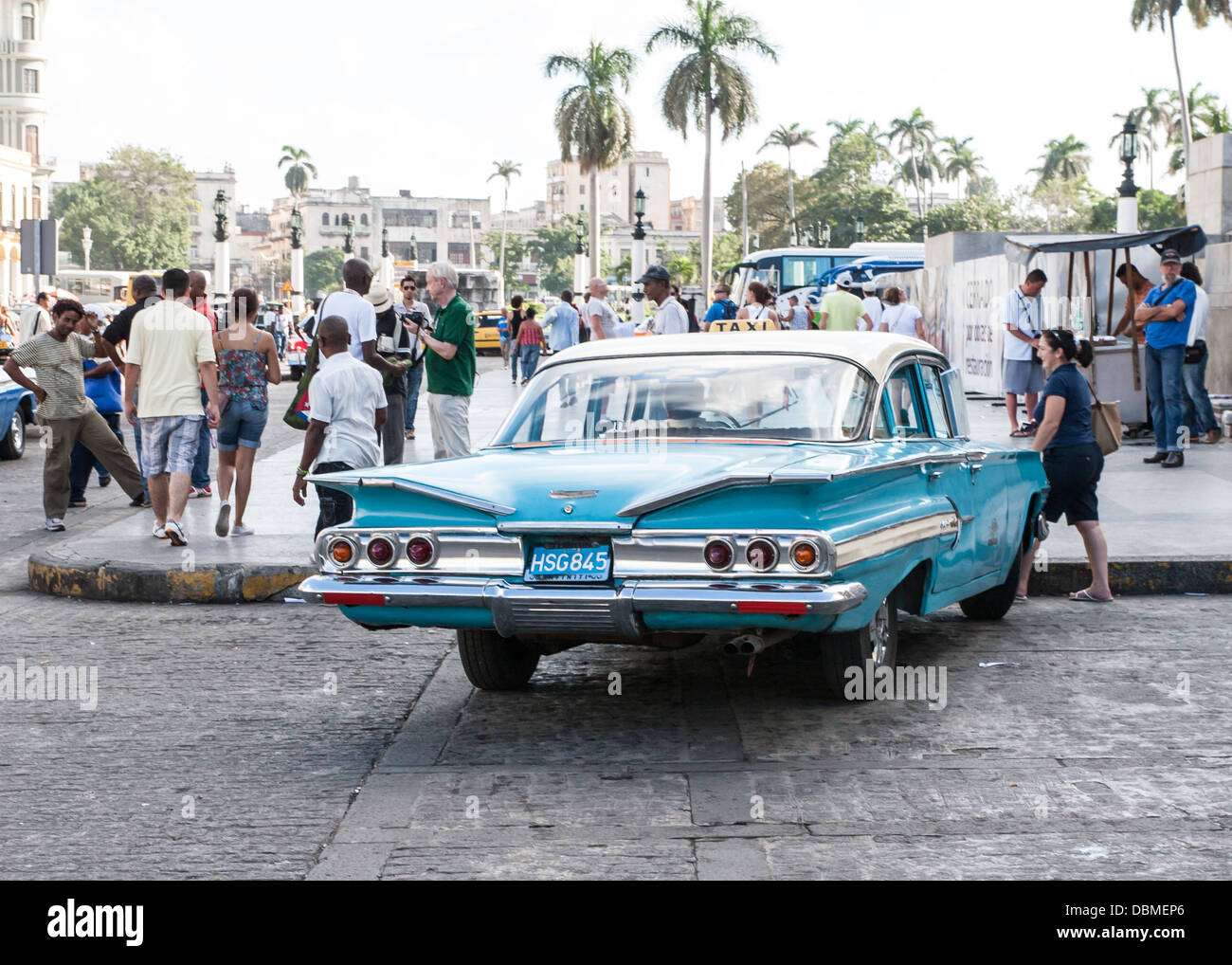 Blue retro taxi in Havana Cuba Stock Photo