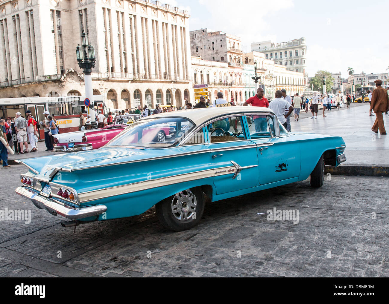 Blue retro taxi in Havana Cuba Stock Photo