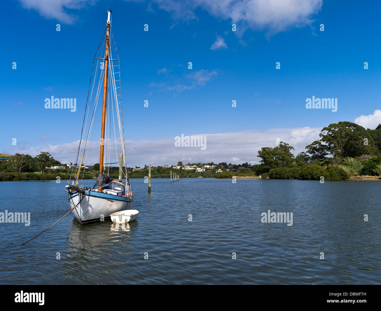 dh Kerikeri BAY OF ISLANDS NEW ZEALAND Yacht and dinghy tied up to