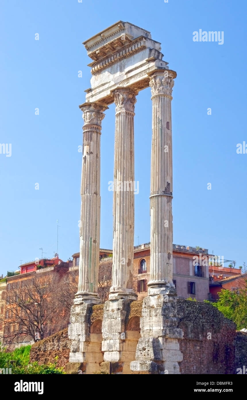 Temple of Castor and Pollux in the Roman Forum, Rome, Italy Stock Photo