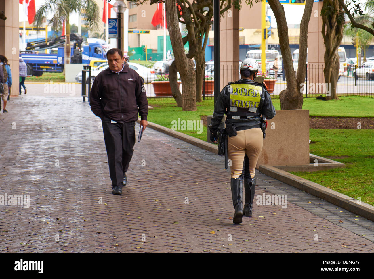 Police Woman In The Miraflores district in Lima, Peru. Stock Photo