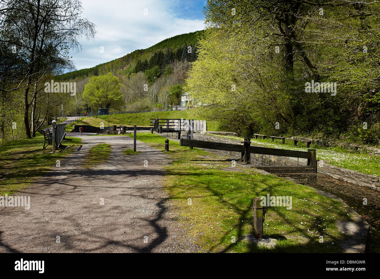 Resolven Canal basin and Lock on the Neath Canal, South Wales, UK Stock Photo