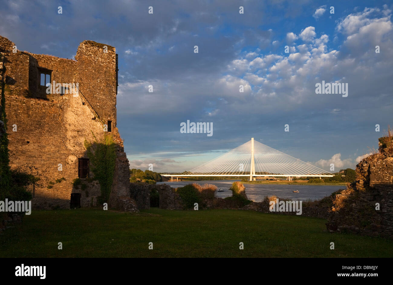 13th Century Norman Granny Castle, River Suir and new Bridge Viewed from the castle courtyard, County Kilkenny, Ireland Stock Photo