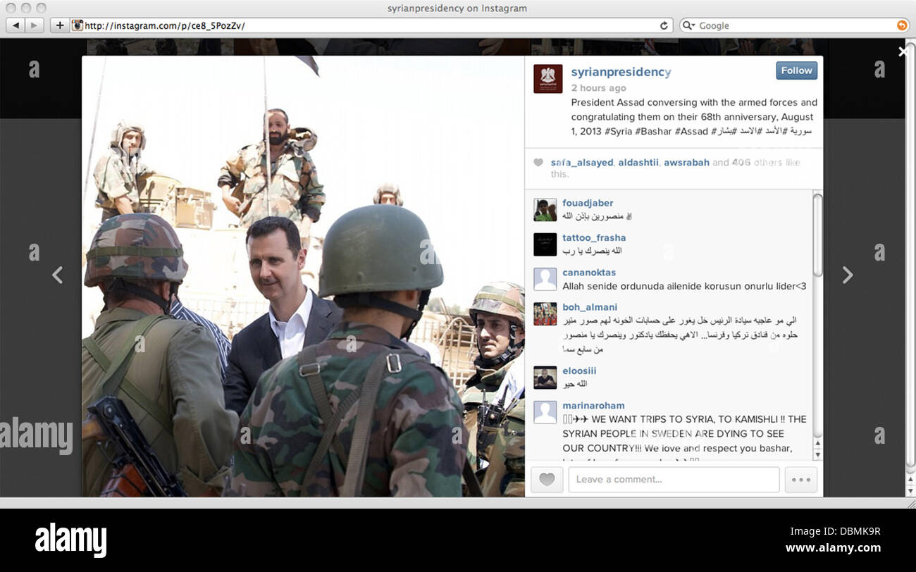 Syrian president Bashar al-Assad opens Instagram account Stock Photo