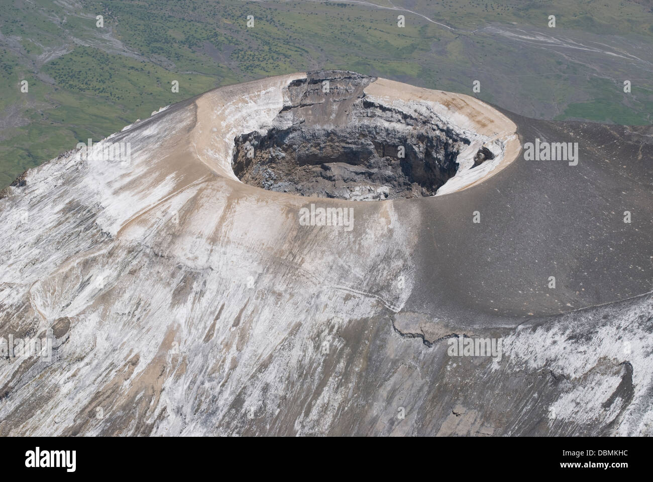 Aerial view into the crater of the volcano Oldoinyo Lengai, some time after the eruption in March 2008 Stock Photo