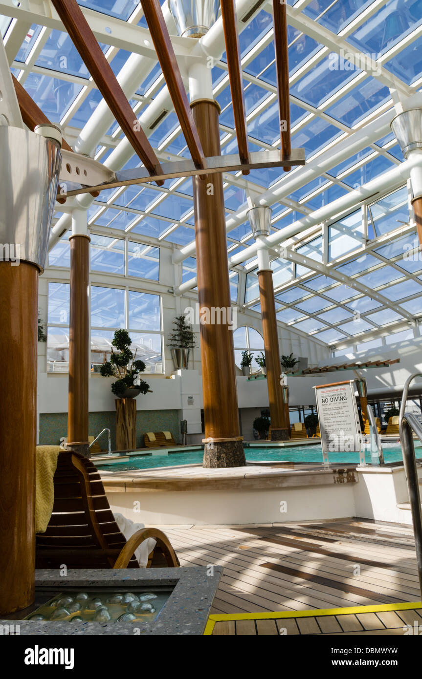 Cruise ship Celebrity Inifinty Interior view of the pool area of a ...