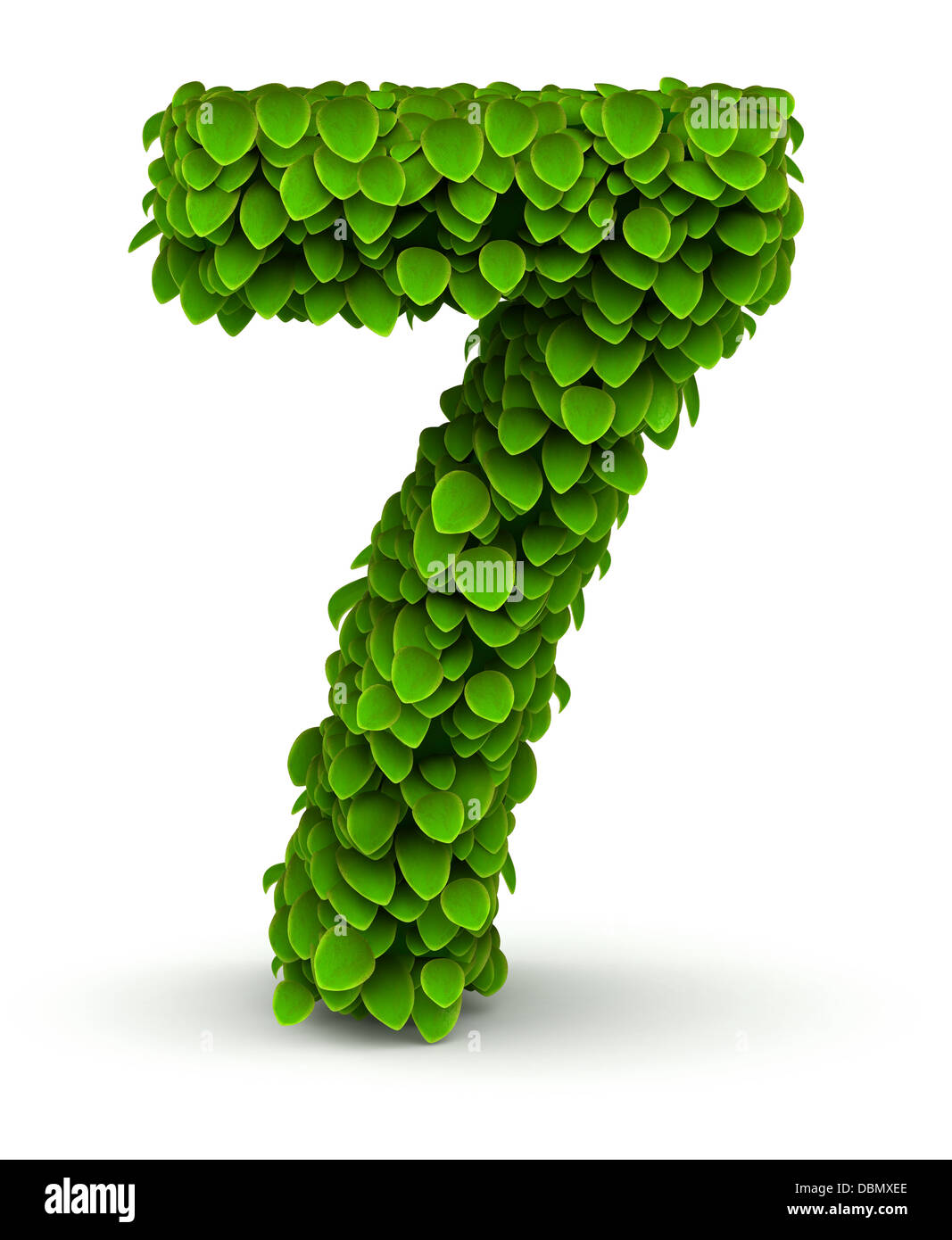 Number 7, green leaves font Stock Photo