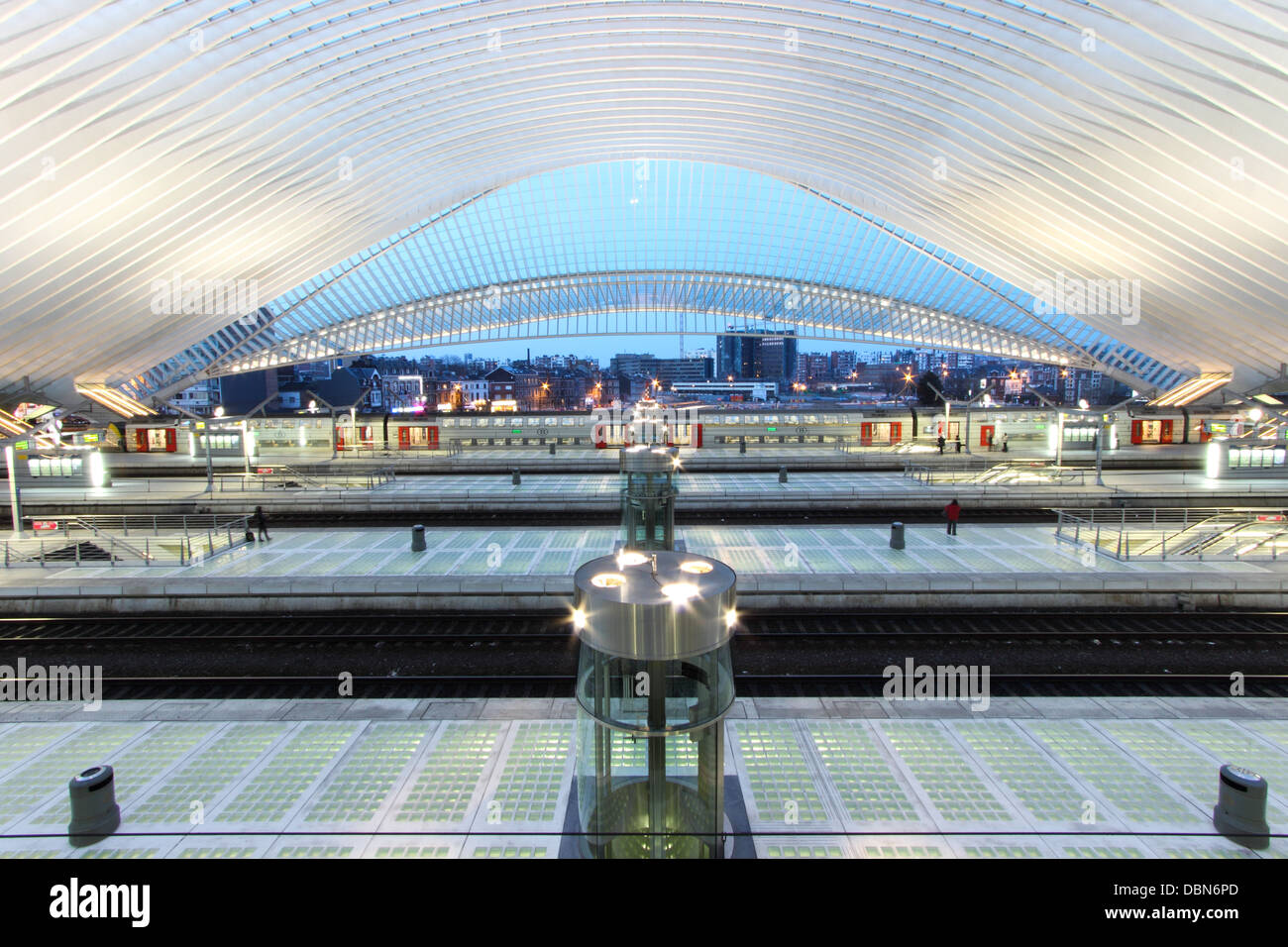 Guillemin train station at night in Liege, Belgium. The architect is