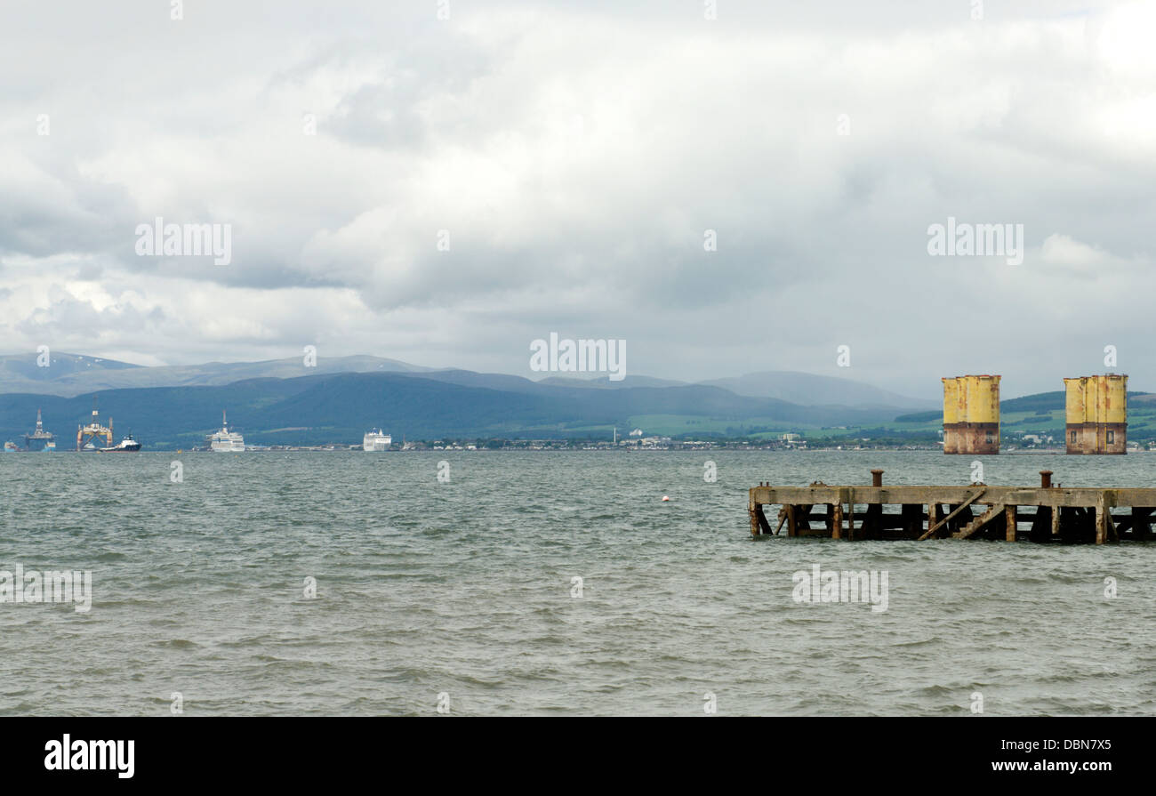 View from Cromarty harbour across to Invergordon with cruise liners and ...