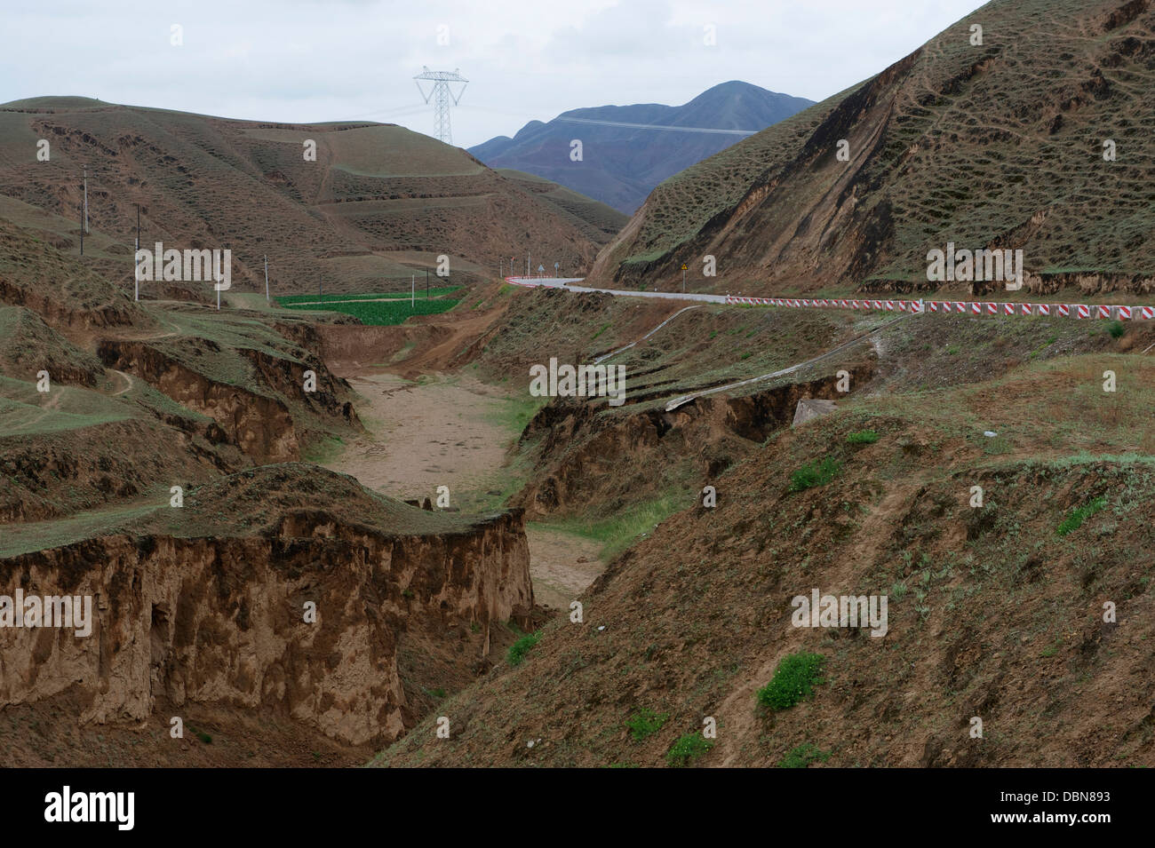 Deep gullies in Loess Plateau in Haiyuan, Ningxia,  China. 21-Jun-2011 Stock Photo