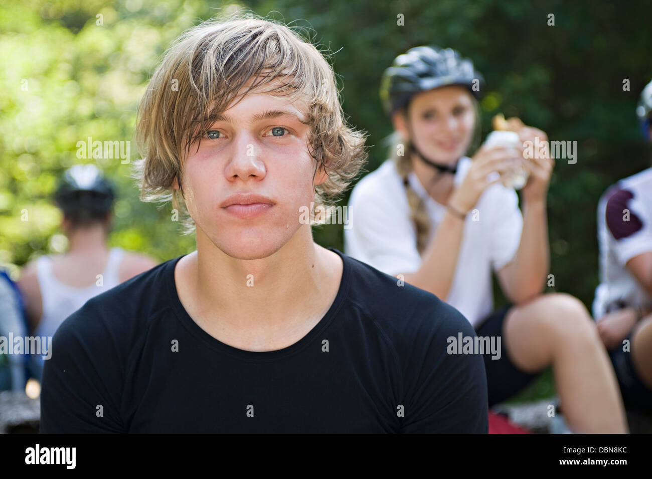 Teenage Boy, Portrait, Sonthofen, Schattwald, Bavaria, Germany Stock Photo