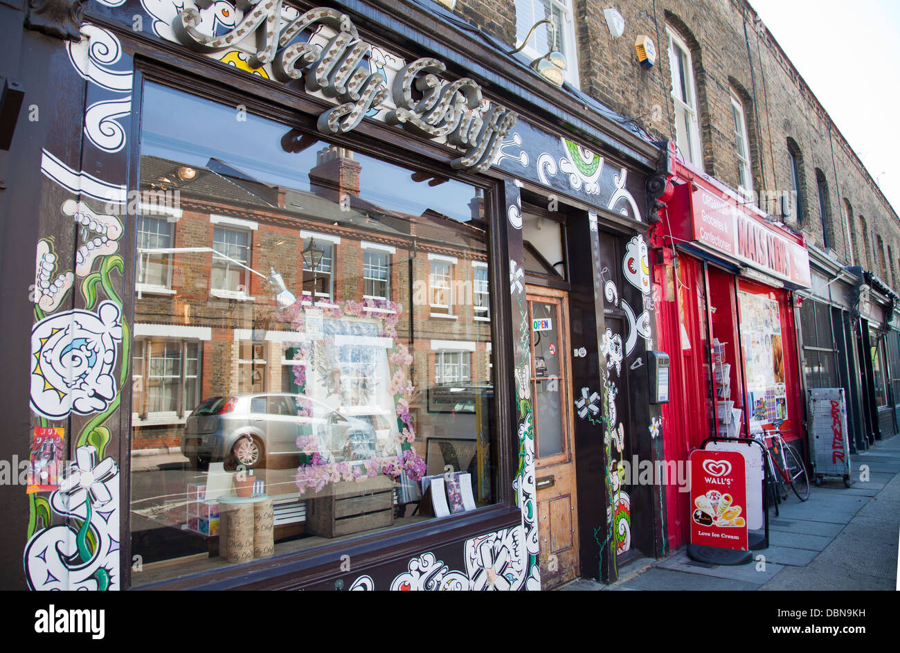 Shops on Columbia Rd E2 - London UK Stock Photo