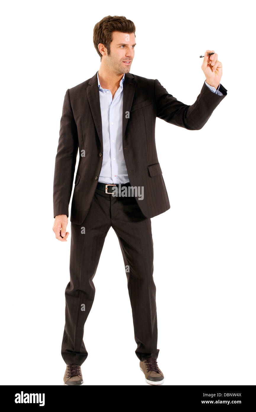 man writing with a marker Stock Photo - Alamy
