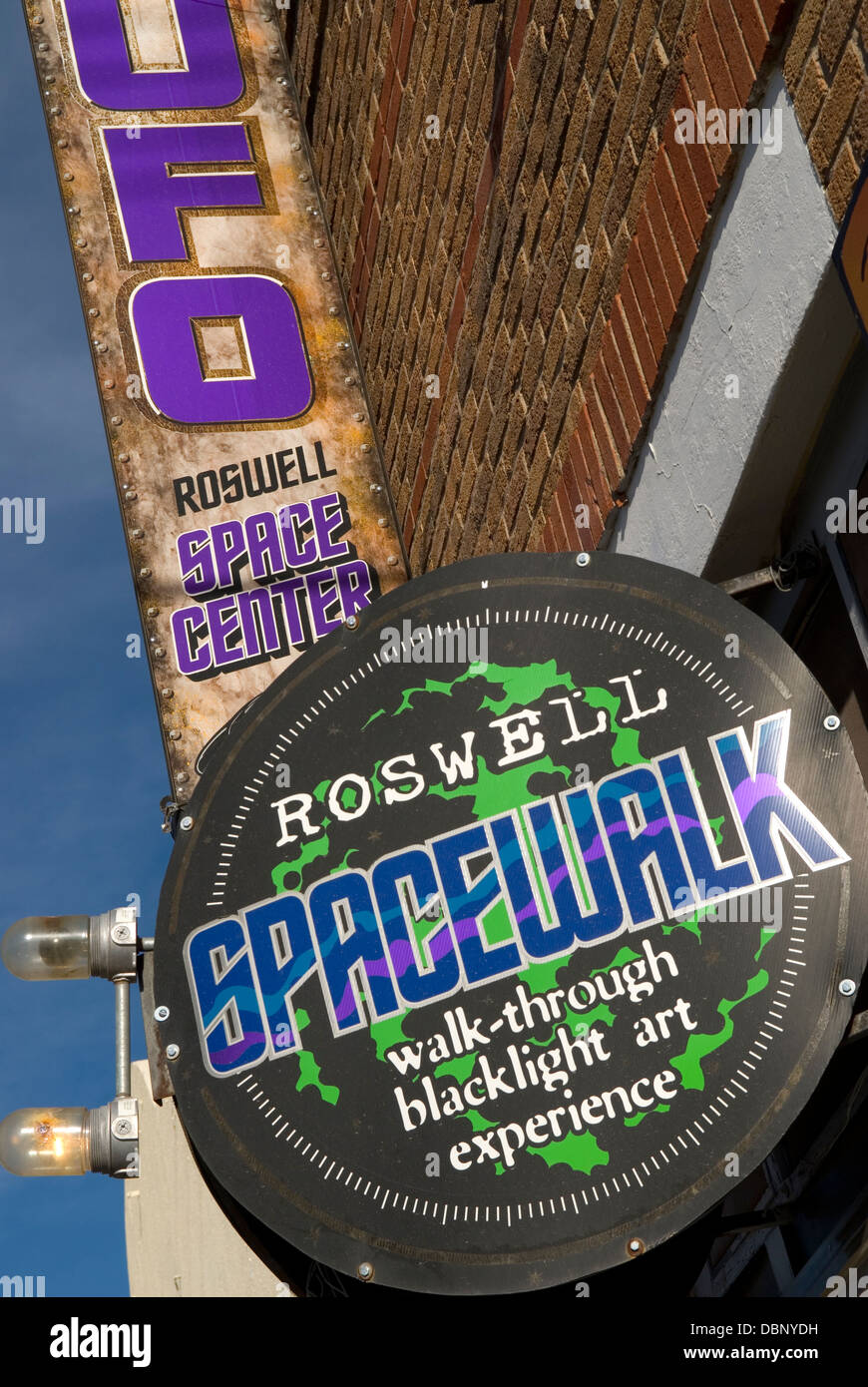 Roswell Spacewalk sign New Mexico USA. Stock Photo