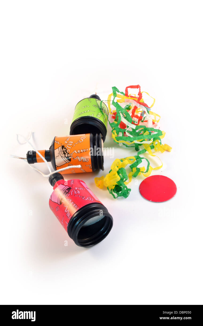 party poppers on white background Stock Photo