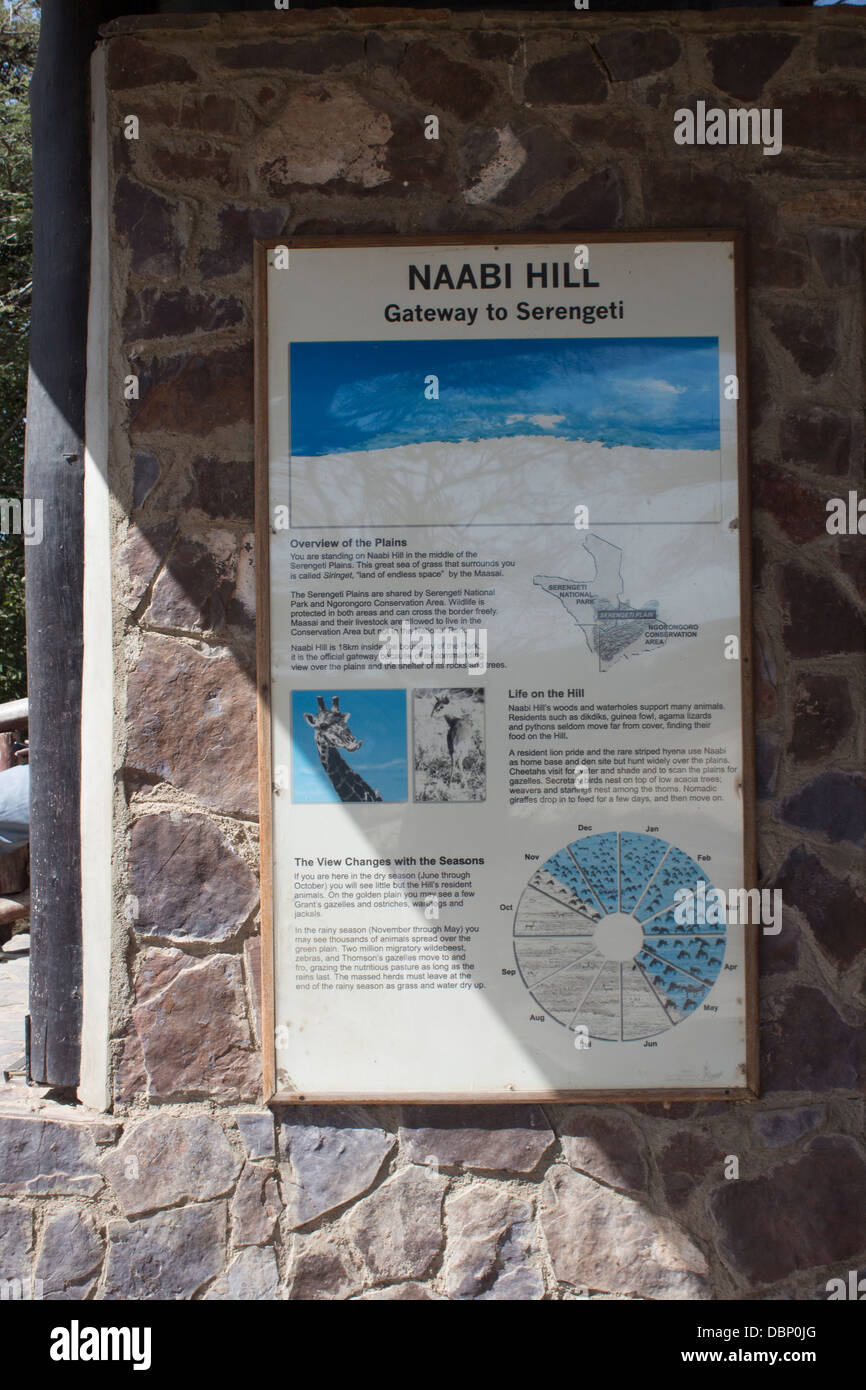 Sign Naabi Hill, Gateway to Serengeti Tanzania, Africa Stock Photo