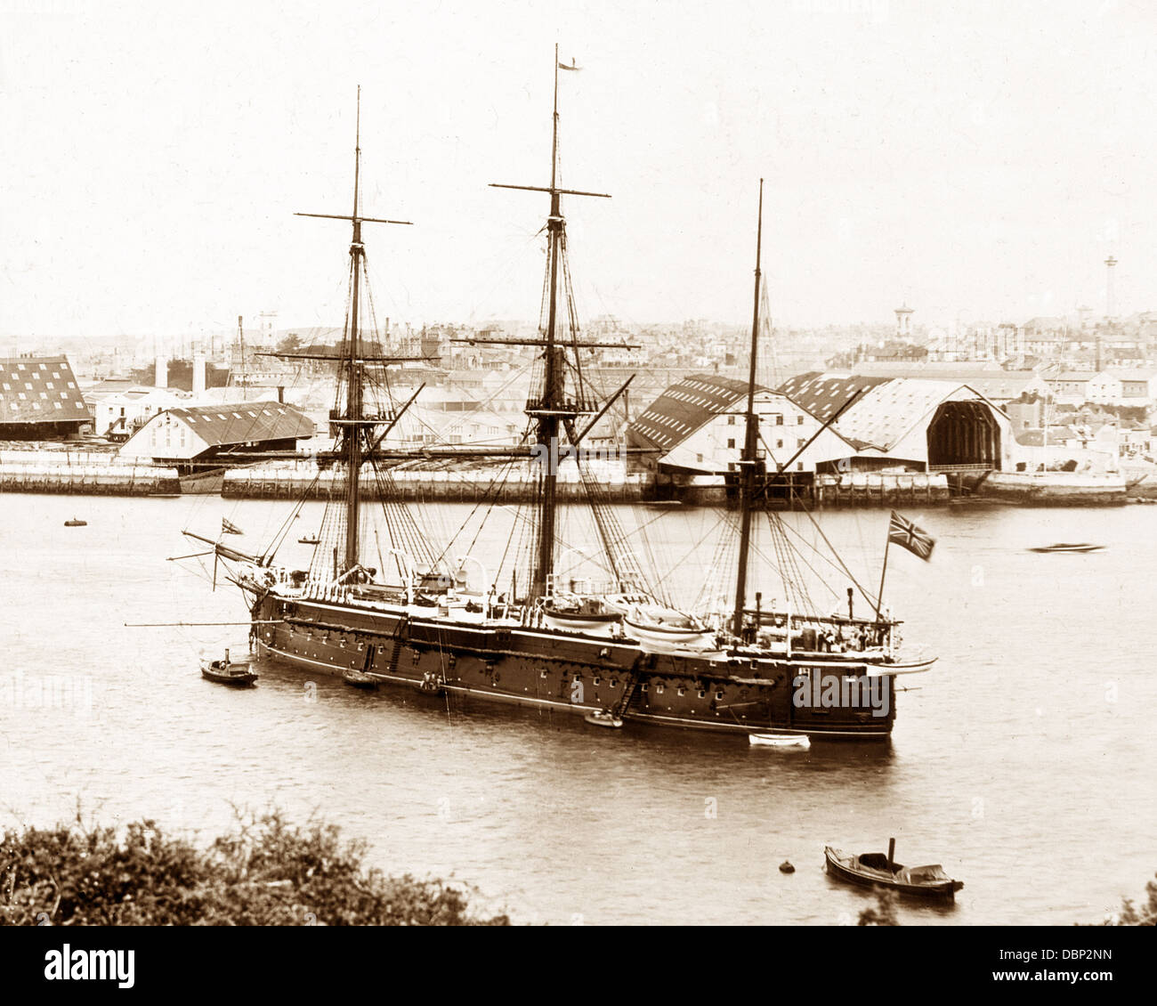 HMS Swiftsure Devonport Dockyard Victorian period Stock Photo