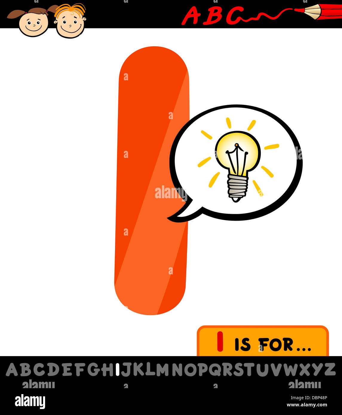 Cartoon Illustration of Capital Letter I from Alphabet with Idea Sign