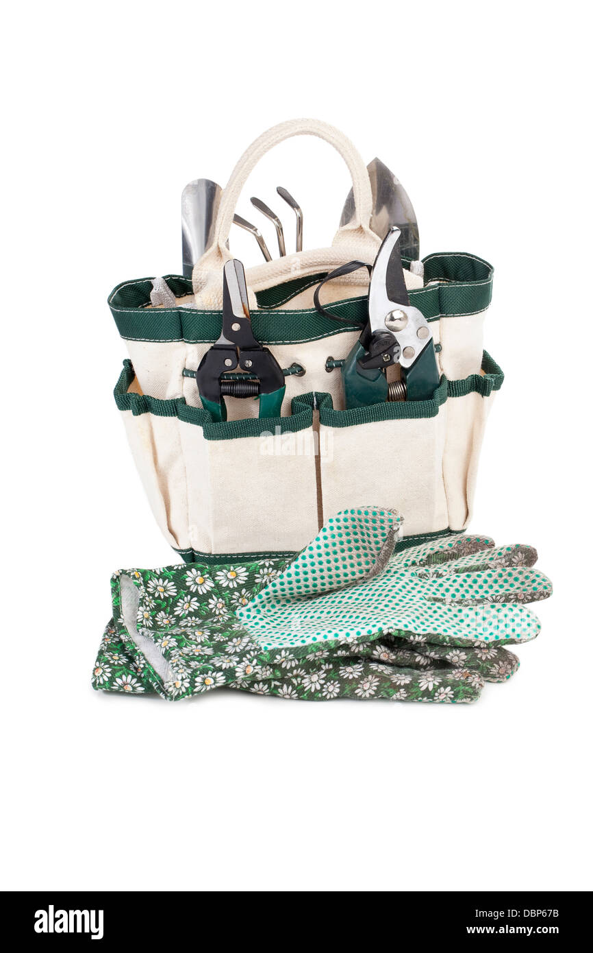 gardening tool bag and gloves Stock Photo Alamy