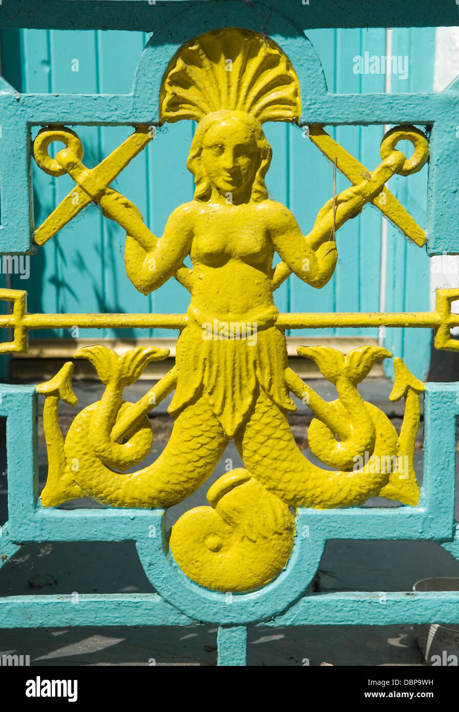 Mermaid design, Victorian wrought iron garden gate. UK  HOMER SYKES Stock Photo