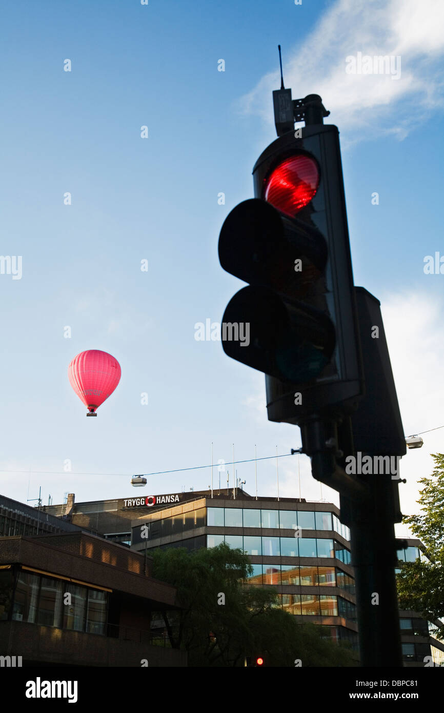 Kungsholmen, Cityscape with traffic lights on foreground Stock Photo