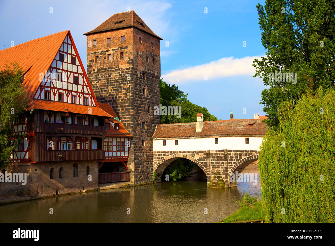 The Wine Store and Hangman's Bridge on the Pegnitz River, Nuremberg, Bavaria, Germany, Europe Stock Photo