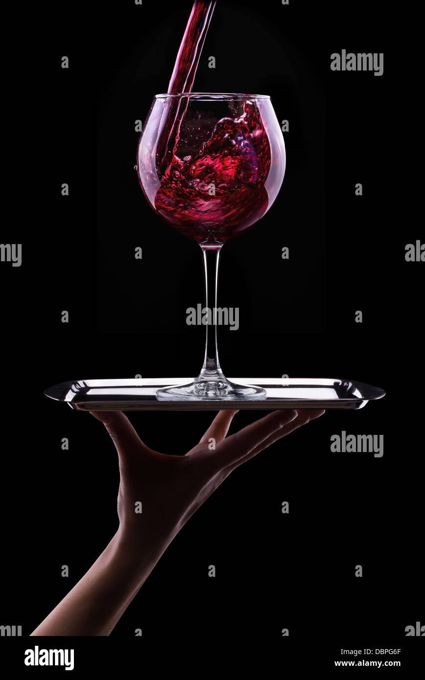 Elegant red wine glass in black background Stock Photo Alamy