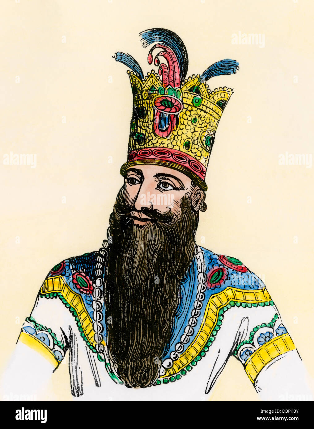 Fath 'Ali Shah, ruler of Persia. Hand-colored woodcut Stock Photo