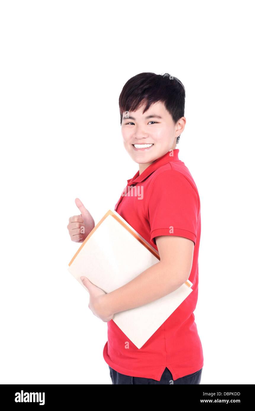 Happy girl student with thumb up Stock Photo - Alamy