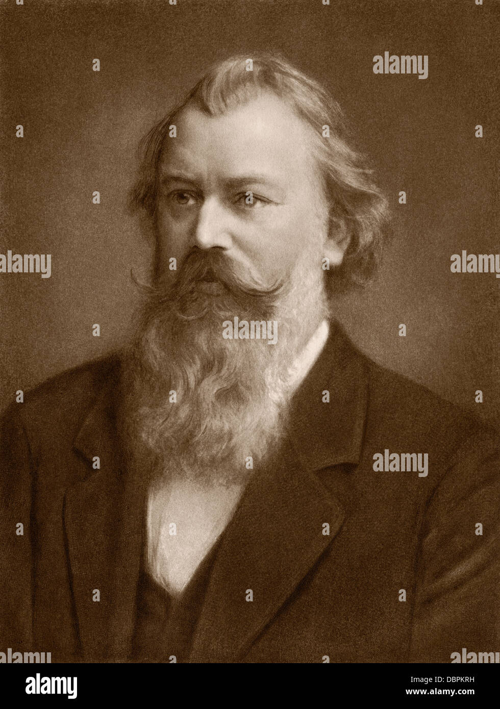 Composer Johannes Brahms. Photogravure Stock Photo