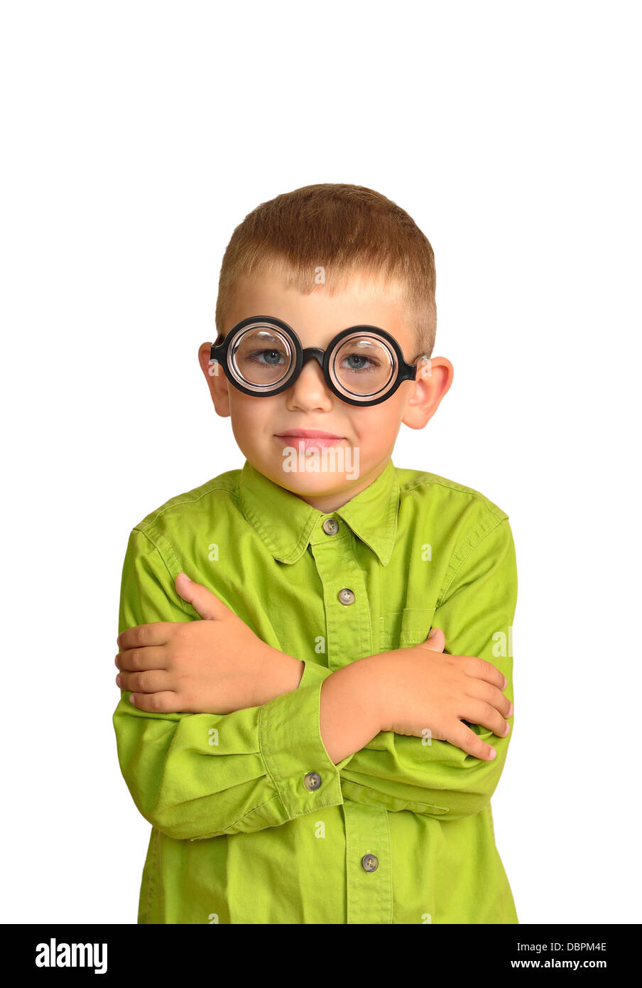 Portrait of a little boy in a funny glasses Stock Photo