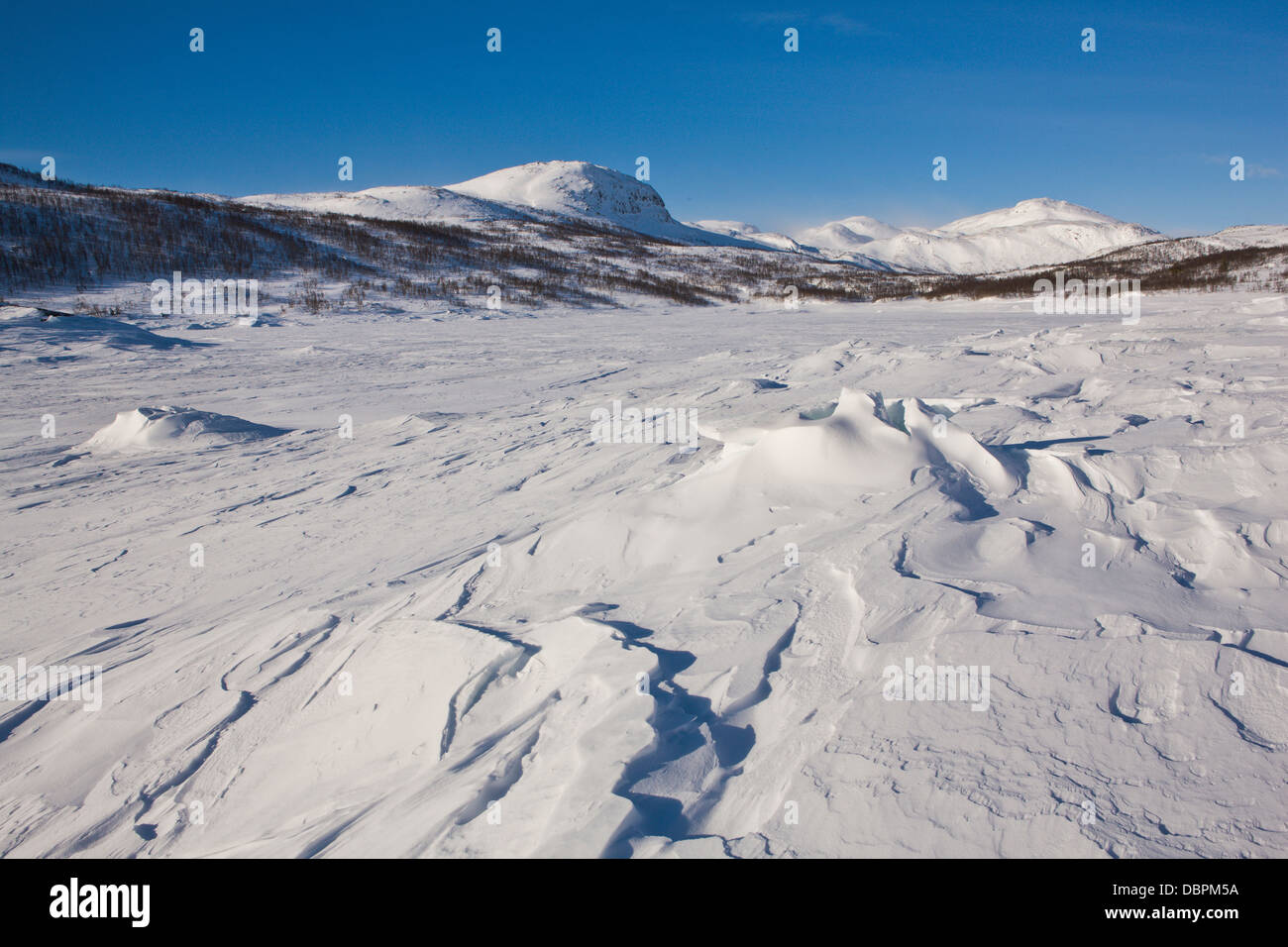 Sastrugi snow patterns in Mosstrond, near the Hardanger Plateau, Norway, Scandinavia, Europe Stock Photo