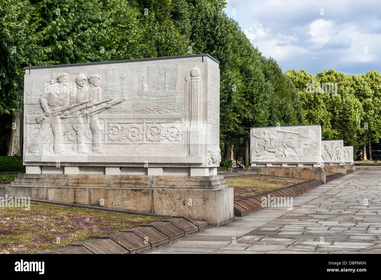 Soviet War Memorial, Treptower Park, Berlin. Sarcophagi bearing military scenes remember 7000 soldiers who died in WW2 Stock Photo
