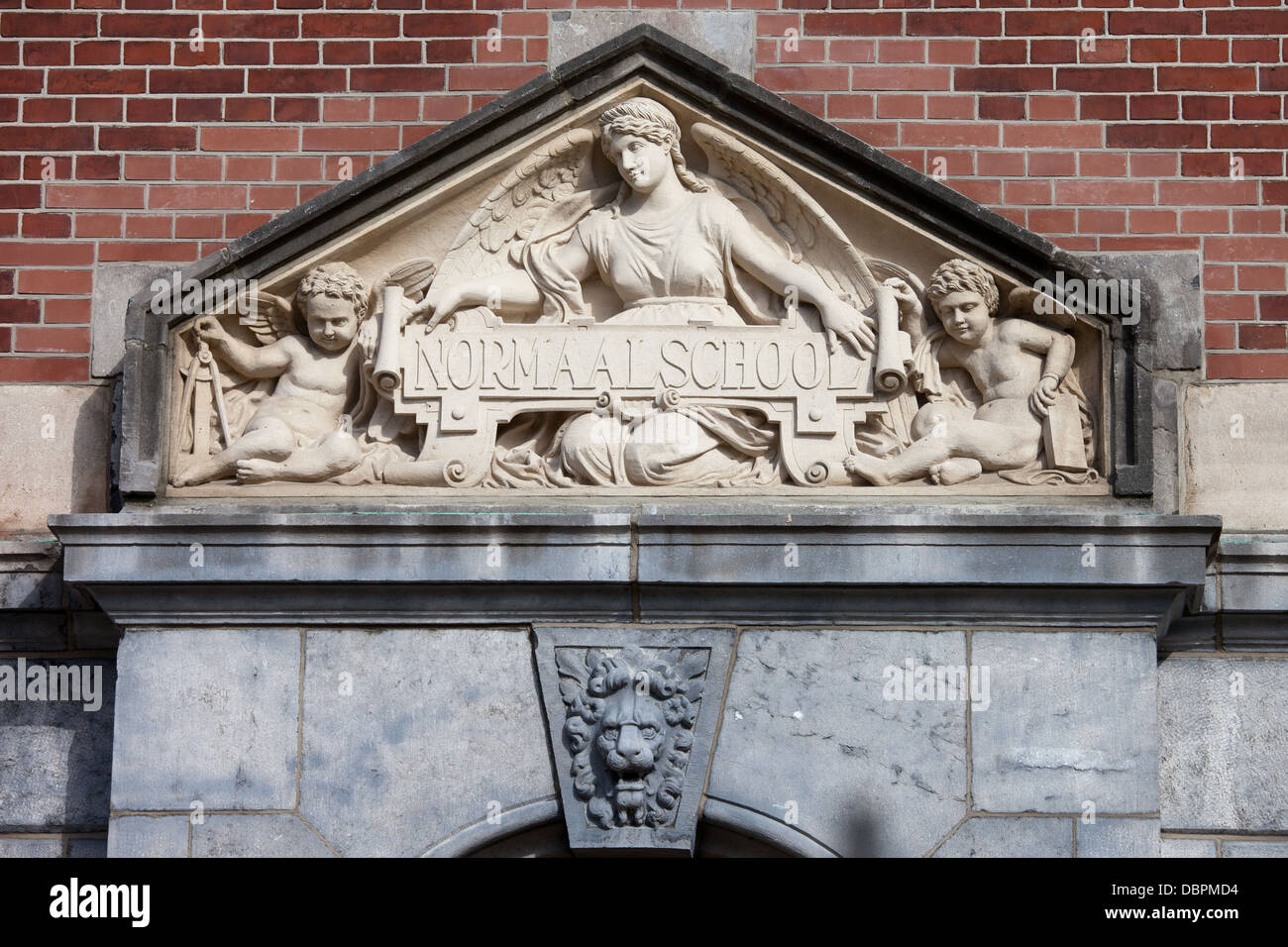 Rijksmuseum exterior architectural details, angel with cherubs, Amsterdam, Holland, Netherlands. Stock Photo