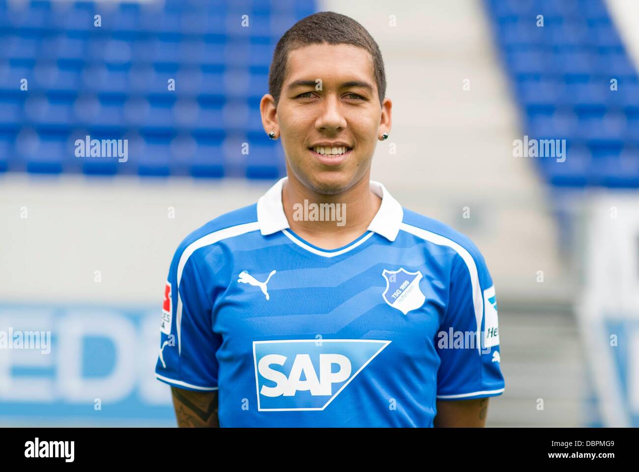 Player Roberto Firmino of German Bundesliga club TSG 1899 Hoffenheim during  the official photocall for the season 2013-14 on the 11th of July in 2013  in the Rhein-Neckar-Arena in Sinsheim (Baden-Wuerttemberg). Photo: