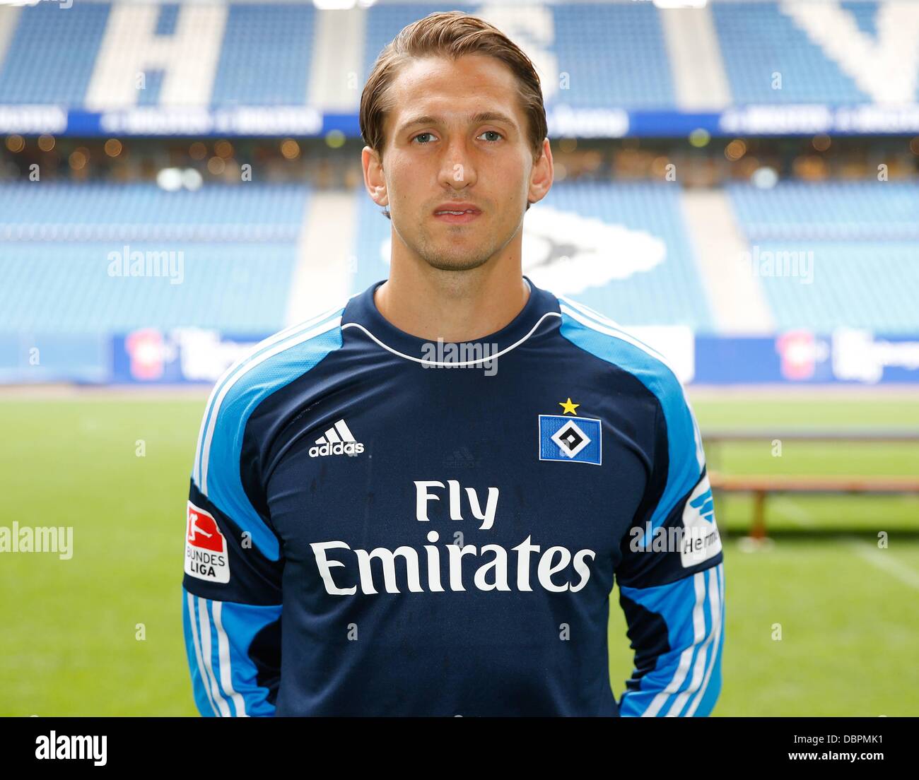 German Bundesliga soccer club Hamburger SV's goalkeeper Rene Adler poses  during the official photo shooting for