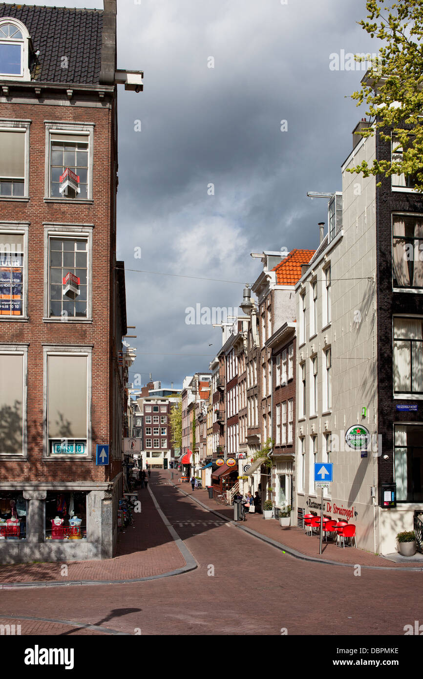 Streets of Amsterdam, corner of Berenstraat and Keizersgracht, Holland, Netherlands. Stock Photo