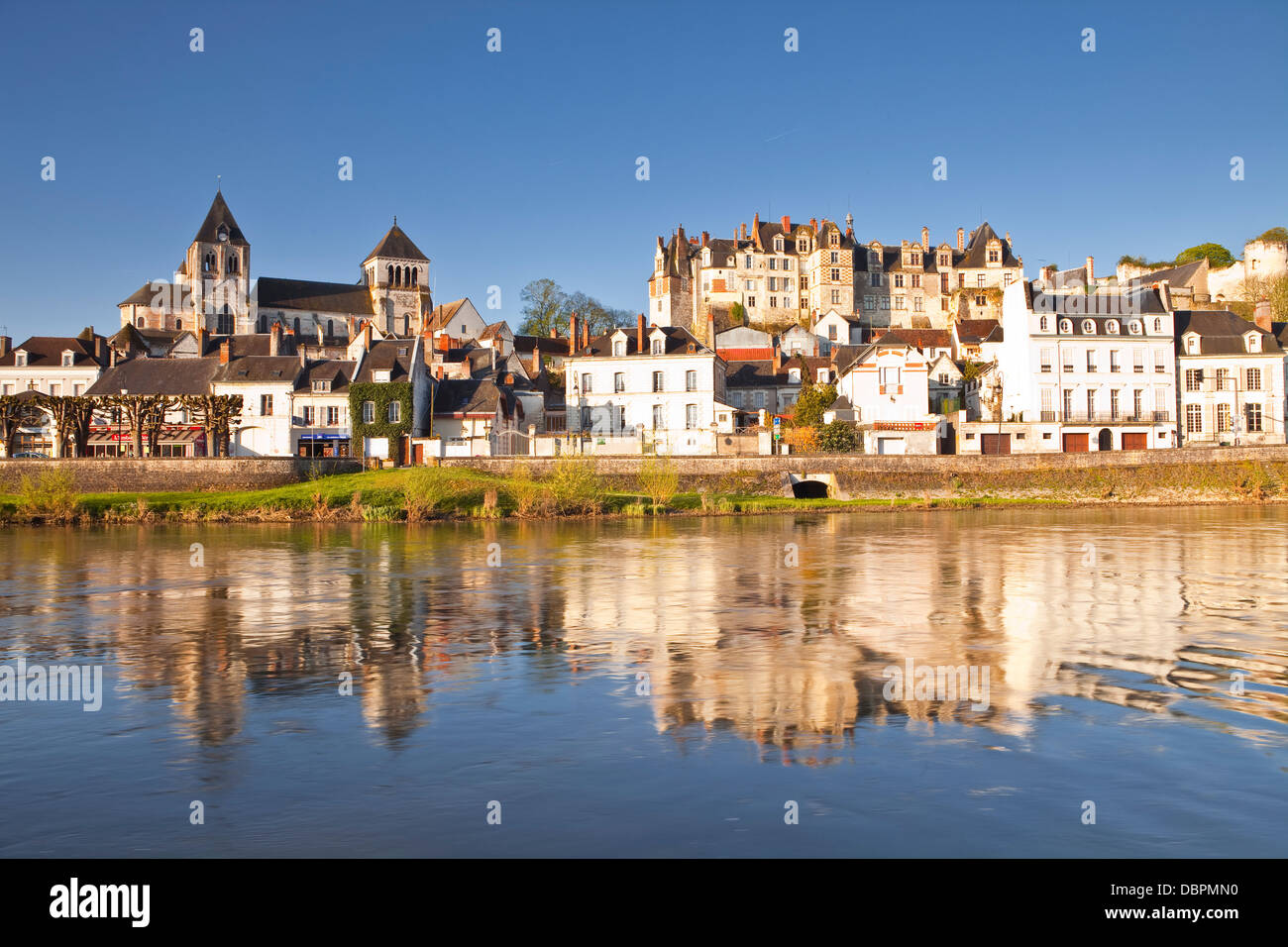 The town of Saint-Aignan and the River Cher, Loir-et-Cher, Centre, France, Europe Stock Photo