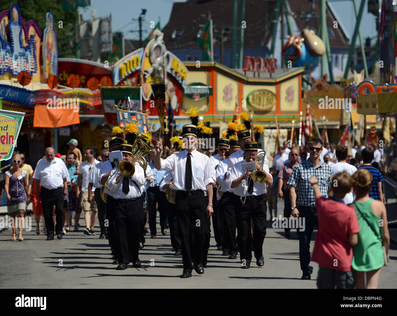 A coal mine band plays during the opening of the Cranger Fair in Herne, Germany, 02 August 2013. The largest folk festival in North Rhine-Westphalia takes place from 02 until 11 August. Photo: CAROLINE SEIDEL Stock Photo