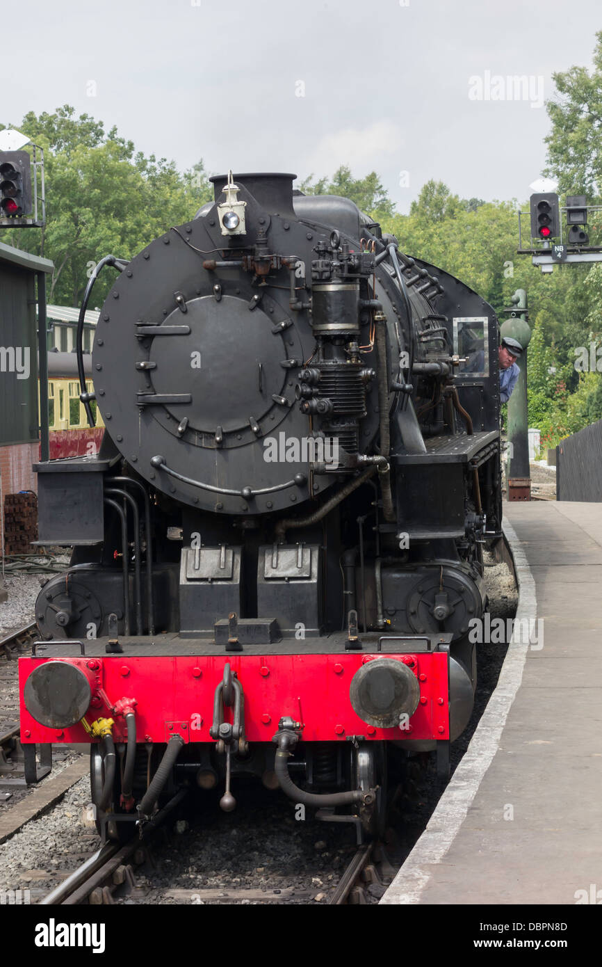 American steam locomotive built by Baldwin in Philadelphia in 1945 arriving at Pickering station NYMR in August 2013 Stock Photo