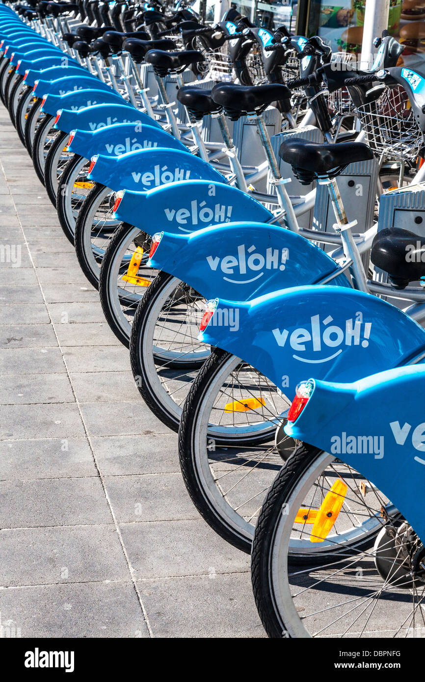 A row of Vel'oh! bicycles for hire at a velo station in Luxembourg city  Stock Photo - Alamy