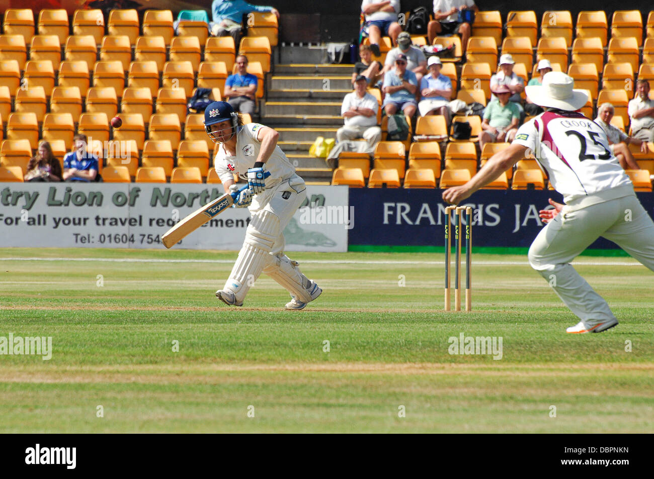 Northampton, UK. 2nd August, 2013. Northampton Cricket Club play Gloucester in the LVV Division 2 match held at the County Ground in Northampton. Gloucestershire won the toss and elected to bat. Credit:  Bigred/Alamy Live News Stock Photo