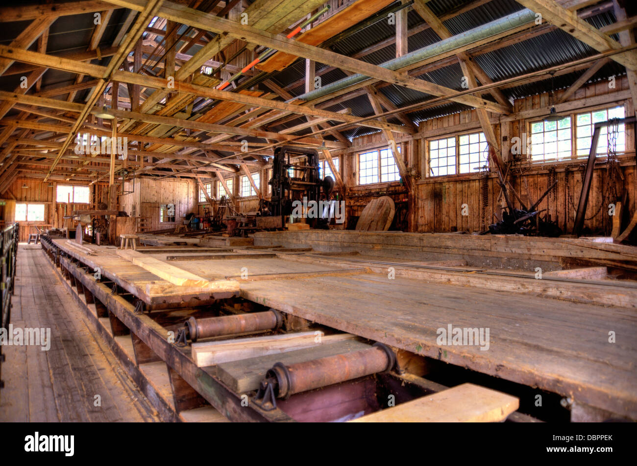 Interior of an old Lumber Mill Stock Photo Alamy