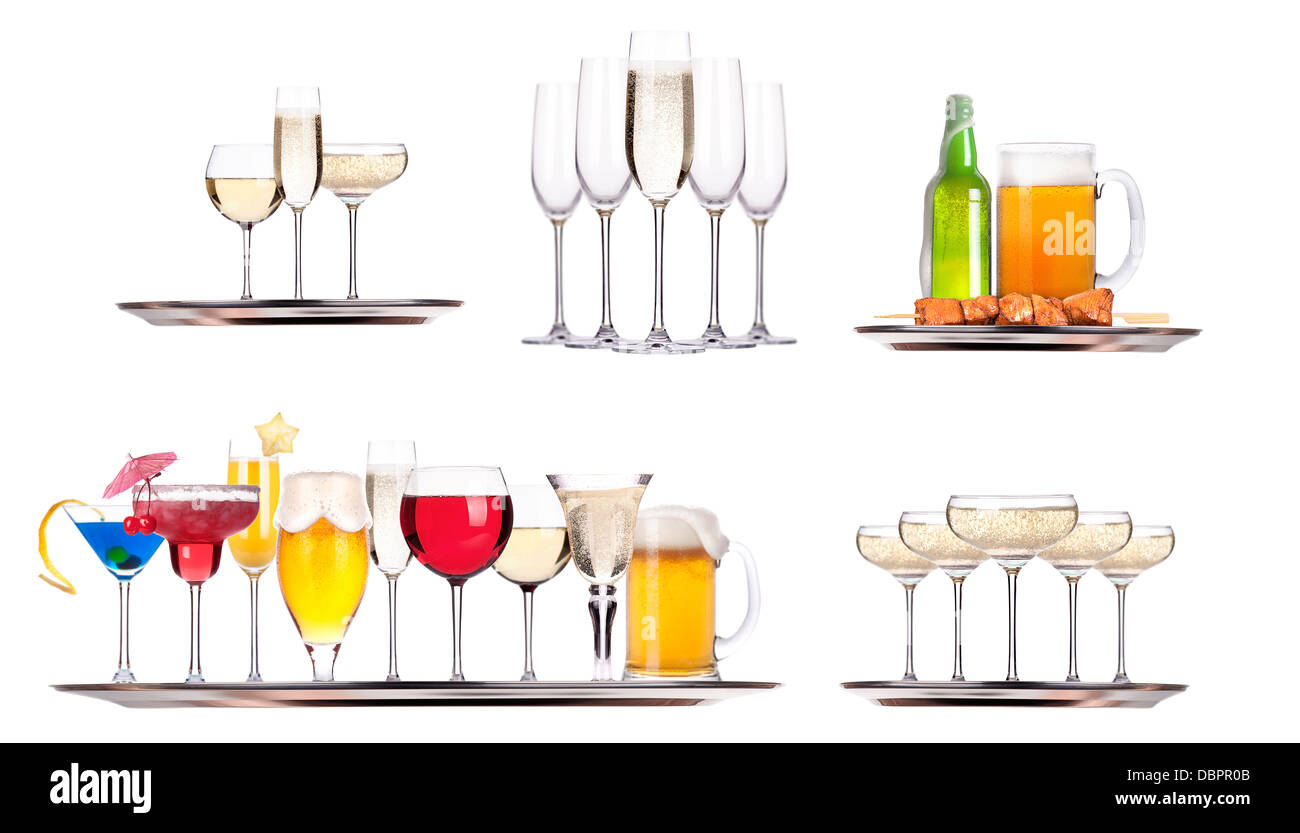Set of different alcoholic drinks and cocktails beer,martini,soda