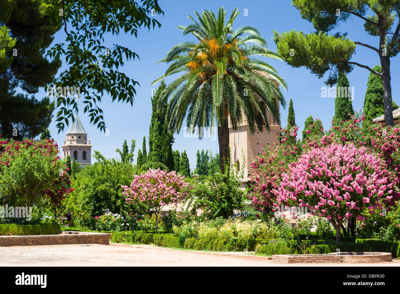 The beautiful gardens at Alhambra Palace in Granada, Andalusia, southern Spain. Stock Photo